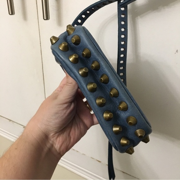 Barneys New York Blue Leather Studded Camera Bag Crossbody - Picture 5 of 11